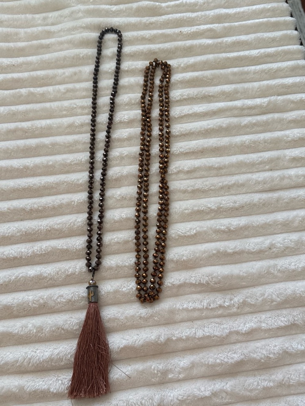 Brown Beaded Tassel Necklace - Women Jewelry